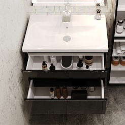 Style Line Мебель для ванной Даймонд 80 Люкс черная, PLUS подвесная – фотография-6